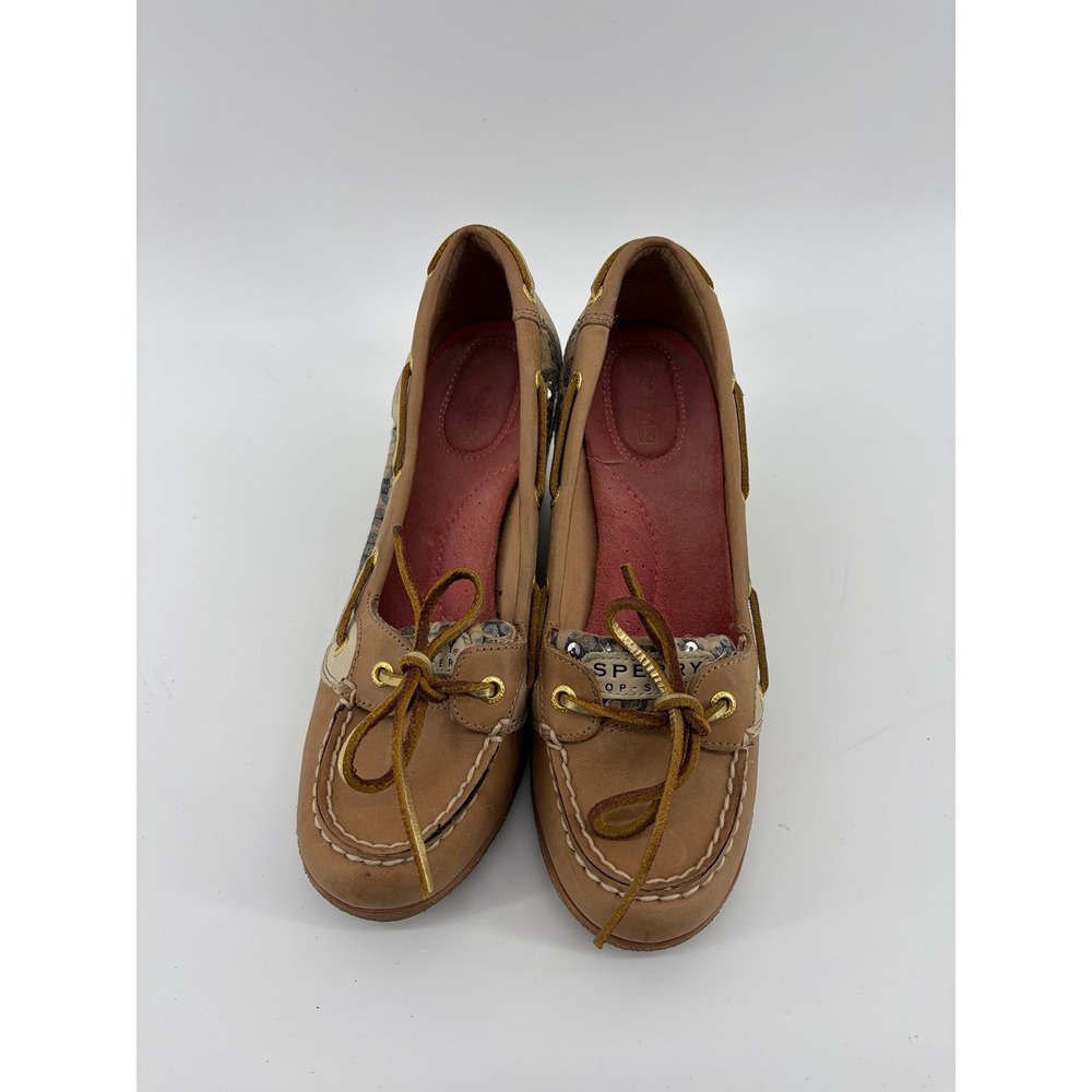 Sperry Topsider Goldfish Leopard Sequin Leather Wedge Shoe Women Sz 8, Pre-Owned